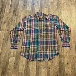 Vintage Sir William Plaid Long Sleeve Button Down Jewel Toned Shirt Men's Medium